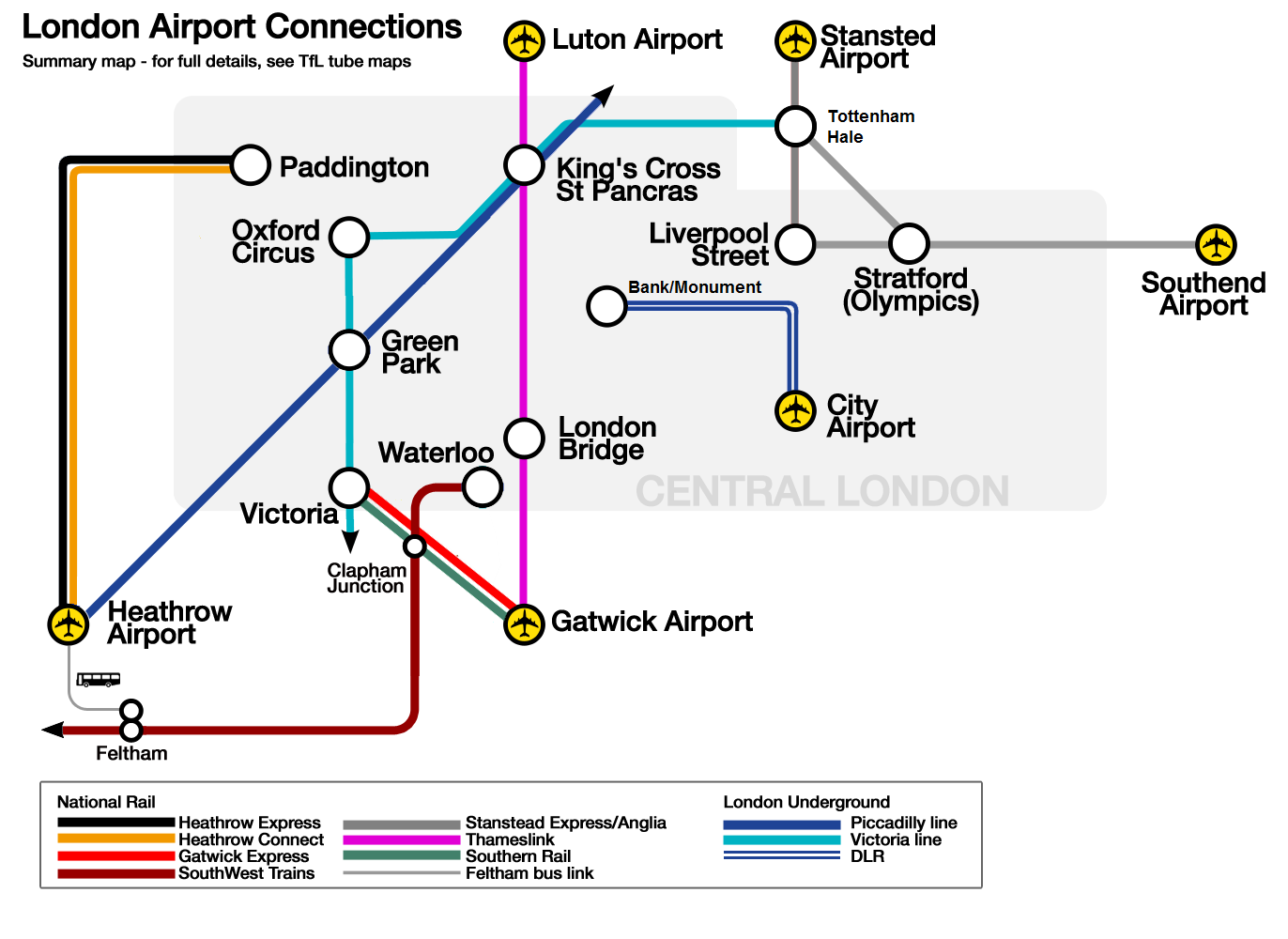 "London airport links map" by Cnbrb - Own work. Licensed under CC BY-SA 3.0 via Wikimedia Commons.