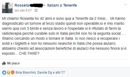 “Senza soldi a Tenerife con 3 figli e ho un tumore” il grido d’aiuto di una famiglia italiana